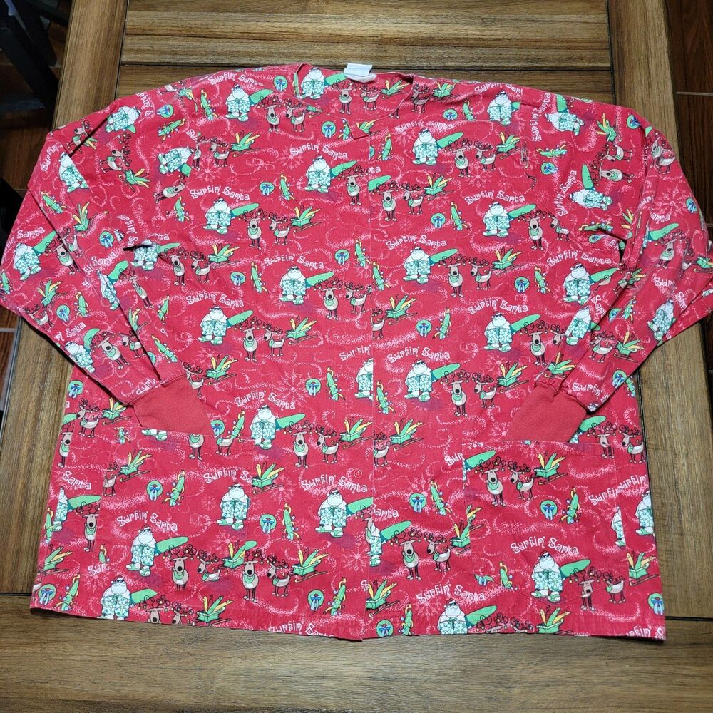 Uniform Advantage Red Scrub Jacket "Surfin' Santa"